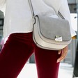 Teen's Personalised Engraved Grey Suede Crossbody Handbag on Model