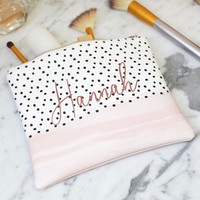Personalised Name Pink and Polka Dot Wash Bag