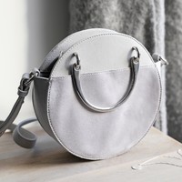 Round Silver Handle Shoulder Bag in Grey