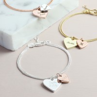 Personalised Double Wide Heart Charm Bracelet