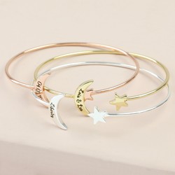 Personalised Moon and Star Torque Bangle