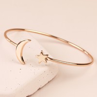 Rose Gold Moon and Star Torque Bangle