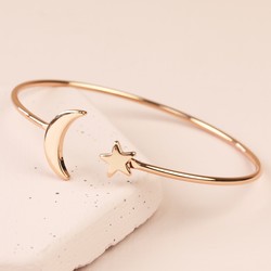 Rose Gold Moon and Star Torque Bangle