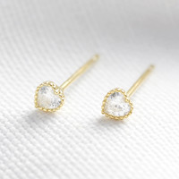 Gold Sterling Silver Vintage Diamante Heart Stud Earrings