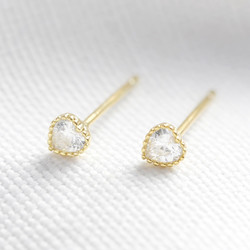 Gold Sterling Silver Vintage Diamante Heart Stud Earrings