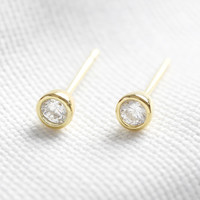 Round Gold Sterling Silver Diamante Stud Earrings
