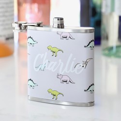 Personalised Stainless Steel Dinosaur Name Hip Flask