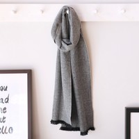 Unisex Grey Herringbone Skinny Scarf