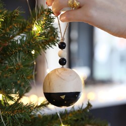 Metallic Dipped Wooden Bauble in Black