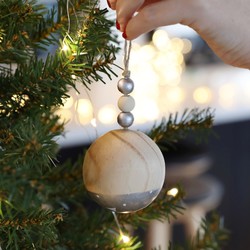 Metallic Dipped Wooden Bauble in Silver