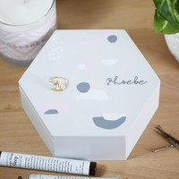 Personalised Geometric Hexagonal Wooden Trinket Box in Grey