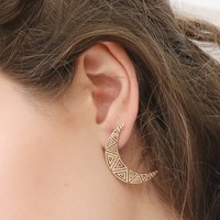 Aztec Style Moon Drop Stud Earrings in Gold