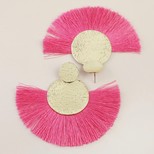 Large Gold Double Disc Tassel Earrings in Pink