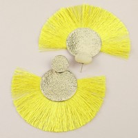 Large Gold Double Disc Tassel Earrings in Yellow