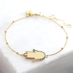 Gold Rainbow Crystal Hamsa Hand Bracelet
