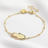Personalised Gold Rainbow Crystal Hamsa Hand Bracelet