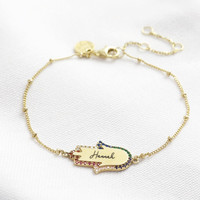 Personalised Gold Sterling Silver Rainbow Crystal Hamsa Hand Bracelet