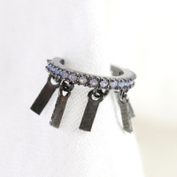 Bar Charm and Crystals Ear Cuff in Black