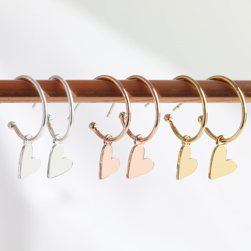 Ladies' Falling Heart Charm Hoop Earrings