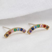 Gold Sterling Silver Rainbow Curve Stud Earrings