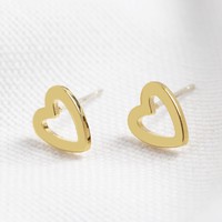 Heart Outline Stud Earrings in Gold