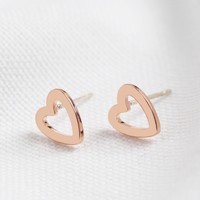 Heart Outline Stud Earrings in Rose Gold