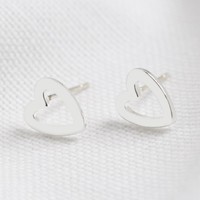 Heart Outline Stud Earrings in Silver
