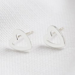 Heart Outline Stud Earrings in Silver