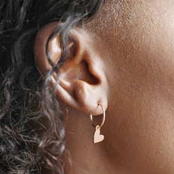 Rose Gold Falling Heart Charm Hoop Earrings
