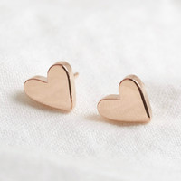 Rose Gold Sterling Silver Falling Heart Stud Earrings
