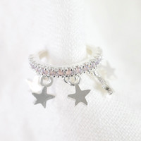 Star Charm and Crystals Ear Cuff in Silver