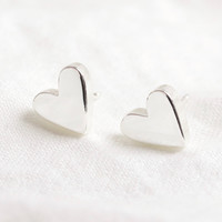 Sterling Silver Falling Heart Stud Earrings