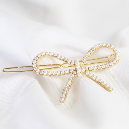 Pearl Bow Hair Clip In Gold