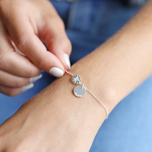 Daisy Charm Bracelet in Silver on Model
