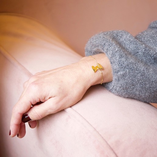 Personalised Gold Falling Heart Charms Bracelet on Model