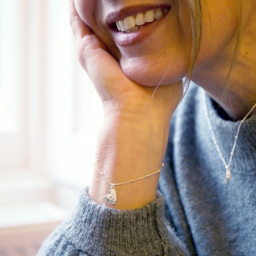 Personalised Silver Falling Heart Charms Bracelet on Model