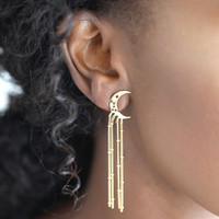 Gold Moon and Chain Drop Earrings