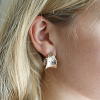 Wide Organic Effect Hoop Earrings in Gold