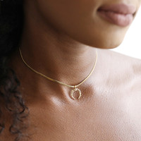 Gold Horn Charm and Chain Choker Necklace