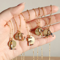 Personalised Rainbow Crystal Initial Necklace in Gold