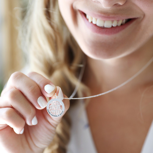 Lisa Angel Ladies' Personalised Silver Family Tree Disc Necklace on Model