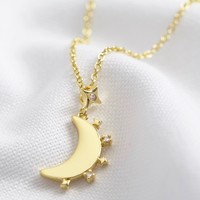 Crystal Edge Moon Pendant Necklace in Gold