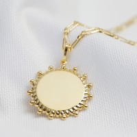 Gold Dotted Edge Disc Charm Necklace