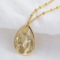Hammered Teardrop Pendant Necklace in Gold