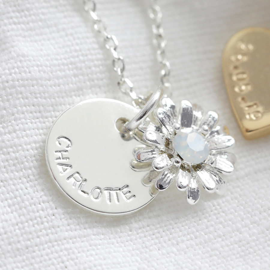 Personalised Crystal Daisy Charm Necklace Lisa Angel