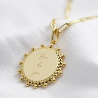 Personalised Gold Dotted Edge Disc Charm Necklace