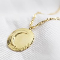 Personalised Gold Embossed Moon Disc Pendant Necklace