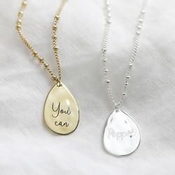 Personalised Hammered Teardrop Pendant Necklace
