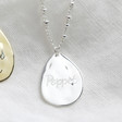 Lisa Angel Silver Personalised Hammered Teardrop Pendant Necklace