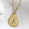 Personalised Initial Hammered Teardrop Pendant Necklace in Gold